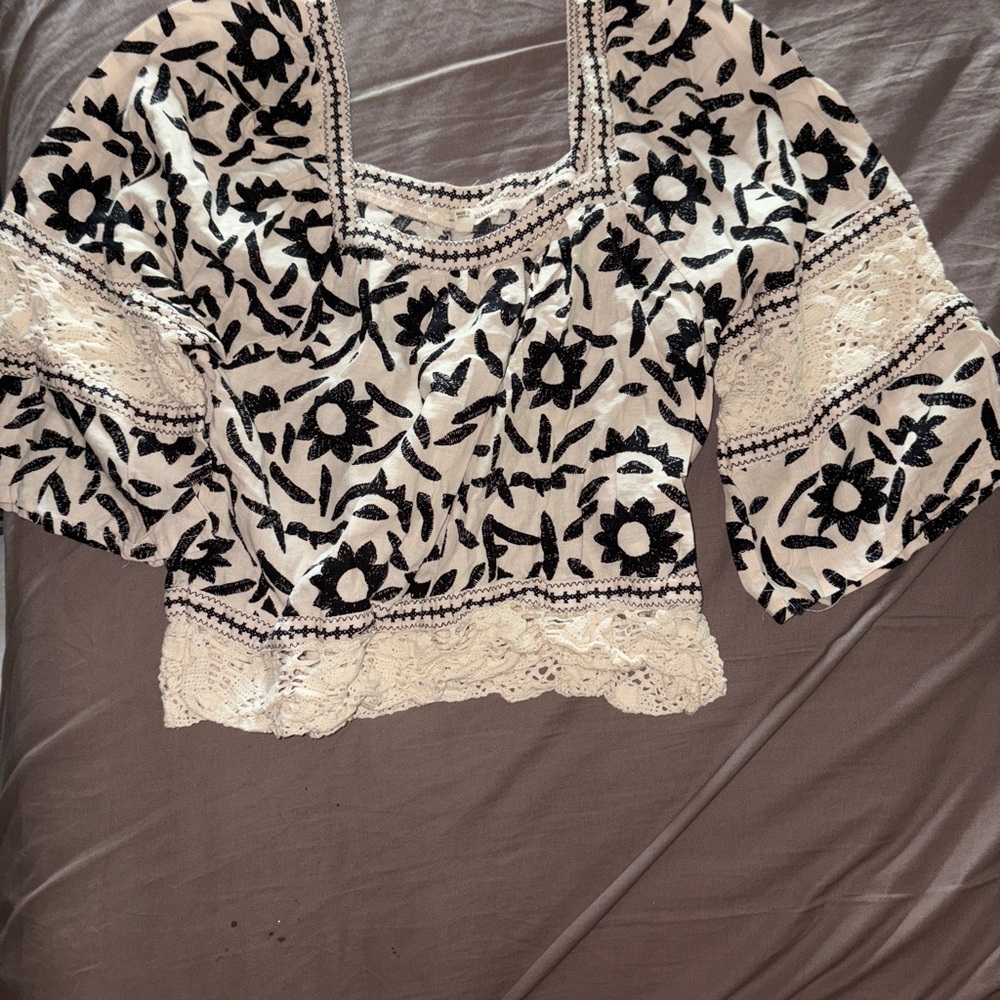 Christian Siriano Boho Ikat Crochet Lace Insert Blouse XS